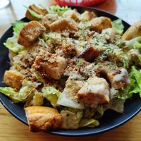 Vegan Chickn Caesar salad with bacon crumb at FacePlant Foods in Edinburgh