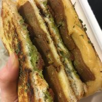 Toastie with pesto, bacon, sundried tomatoes and cheese at FacePlant Foods in Edinburgh