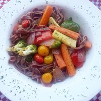 Vegan beetroot pasta at Locos X La Pasta  in La Paz