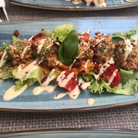 Nutballs or "gnocci" was tasty. A lot of nuts but the sauces and lettuce were a great mix with it! at Nishta in Dubrovnik