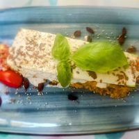 Top view of Raw Zucchini Lasagna with cashew cream sauce....oh yeah😋 at Nishta in Dubrovnik