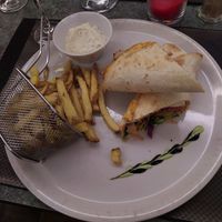 beans and rice patty wrap with fries at Délices Veggies in Metz