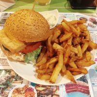 Japanese tofu slice and french fries  at Délices Veggies in Metz