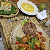 Omni stir fry and pumpkin soup   at New Leaf Eatery in Siem Reap