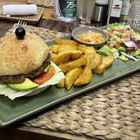 Spiced bean burger and chips, $5.75  at New Leaf Eatery in Siem Reap