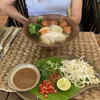 Vegetable noodle soup with vegan omni meat balls  at New Leaf Eatery in Siem Reap