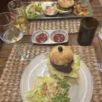 up: house patty, down: beyond meat alternative, healthy burger  at New Leaf Eatery in Siem Reap