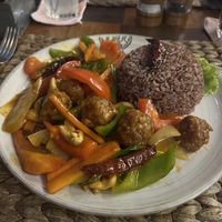Meatballs and stir fried veg   at New Leaf Eatery in Siem Reap