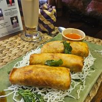 Vegetable springrolls and ginger ale at New Leaf Eatery in Siem Reap