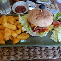 Spicy burger at New Leaf Eatery in Siem Reap