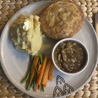 Vegan pie, mash, veg and mushroom gravy  at New Leaf Eatery in Siem Reap