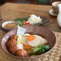 Vegetable noodle soup breakfast   at New Leaf Eatery in Siem Reap