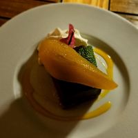 Cacao terrine with saffron poached pear at Can Domingo in Ibiza