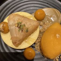 Samosa dessert with mango  at Burma Burma in New Delhi