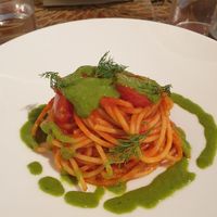Taste of the Sea (spaghettone in spicy Naga pepper sauce, with tomatoes preserved in sea water) €15.00 at Il Margutta in Rome