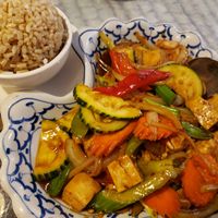 Carmelized Ginger made with tofu and completely gluten-free, just the right amount of heat. at Thai Cuisine in Boise