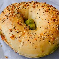 Everything bagel with avocado spread at Blue Sky Bagels in Boise
