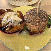 Sweet potato wedges and the greenway burger  at Greenway in Leuven