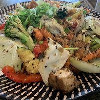 Garlic and pepper stir fry with tofu and veg. Tasty    at Imm Thai Cafe in Cairns