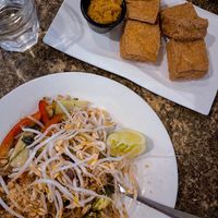Deep Fried tofu with yummy sauce and pad thai!  at Imm Thai Cafe in Cairns
