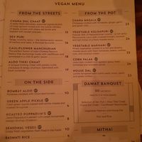Vegan menu at Mumbaiwala Indian Street Kitchen in Christchurch
