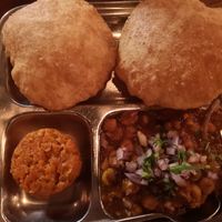 Chole Bhature with carrot halwa at Mumbaiwala Indian Street Kitchen in Christchurch