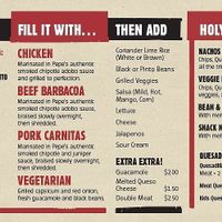 Pepe's Menu at Pepe's Mexican Grill in Christchurch