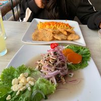 Mushroom ceviche and pasta with Milanese   at Restaurant Paracas in Paracas