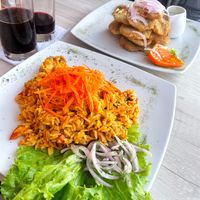 “Seafood” rice and panko “fish” ceviche   at Restaurant Paracas in Paracas