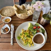 Vegan Mexican eggs, aKA tofu scramble. So good!!  at Nomada Organics & Gourmet in La Paz