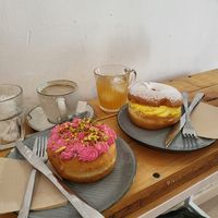 Rose cardamom and passion fruit cream at Delish Vegan Doughnuts in Madrid