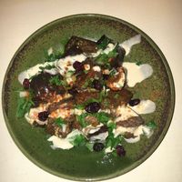 aubergine dish at Akko Hummus Bar in Leipzig