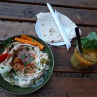 Hummus Teller and kumquat lemonade at Akko Hummus Bar in Leipzig
