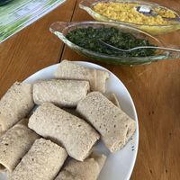 Injera, spinach and chickpeas   at Keren View in North London