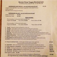 Menu  at Keren View in North London