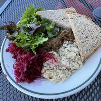 Poet’s Bowl with greens and sauerkraut  at Blue Scorcher Bakery Cafe in Astoria