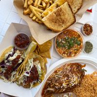 Patty melt at top, fish tacos bottom left, and chili relleno bottom right… yum! at Seed Ranger in Ventura