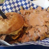 Breakfast burger with animal style fries at Seed Ranger in Ventura