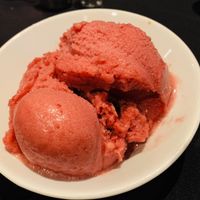 Strawberry sorbet  at Cork & Fork in La Quinta
