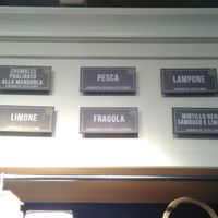 Six of the nine different vegan flavours  at Gelateria La Romana in Bergamo
