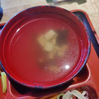 Soup which comes with the Teriyaki Kebab Set at Vegan Delights Cafe in Ipoh