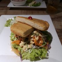 Mushroom burger. Didn't enjoy the sauce at Vegan Delights Cafe in Ipoh