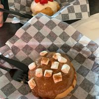 Traditional with raspberries and pumpkin icing with cinnamon and marshmallows  at Cinnaholic in Lancaster