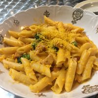 Mac and cheese with “hot dogs” and broccoli  at Wicked Willow in Stevens Point