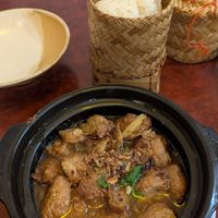 Chicken clay pot with sticky rice at Bodhi Vegan in Paris