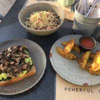 avocado toast, couscous salad and baked fries  at Be Good To You in Cairo