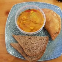Vegan Curry with seitan samosa at Deshima in Amsterdam