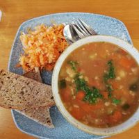 Soup of day and salad at Deshima in Amsterdam