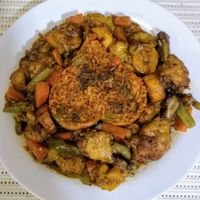 DG. carne de jaca banana da terra arroz e legumes at Mama Africa in Sao Paulo