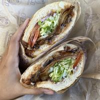 vegan purple goblin (vegan turkey, mushrooms, bbq sauce)  at Ike's - University Ave in San Diego